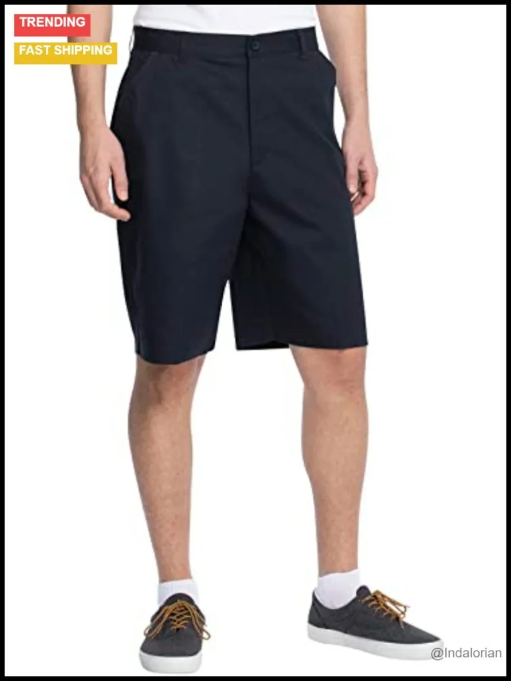 Men's Flat Front Casual Shorts - Cotton Blend, Button Closure